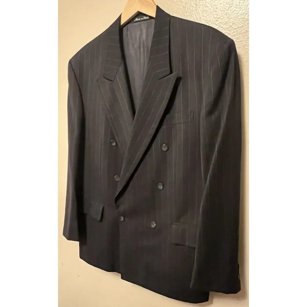 Vito Rufolo Italy Pinstripe Double Breasted Wool Blazer Dark Gray Men's Size 43